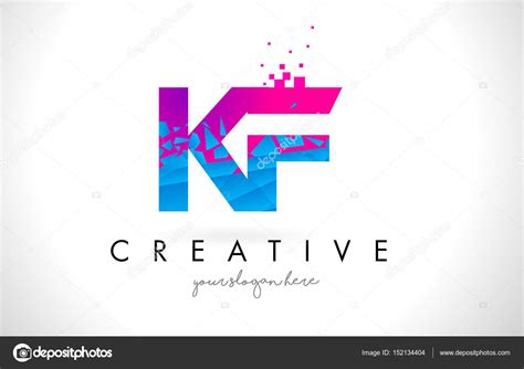 Kf K F Letter Logo With Shattered Broken Blue Pink Texture Desig Stock