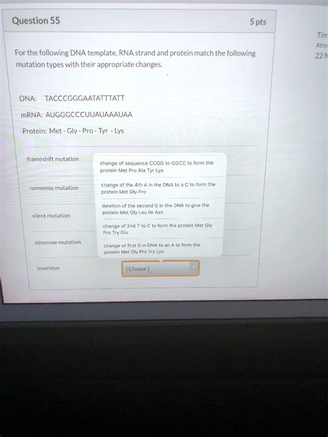 Solved Question 55 5 Pts Tim Attes 221 For The Following Dna Template Rna Strand And Protein