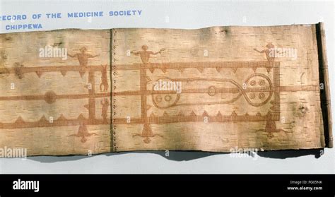 Ojibwa Scroll Nbirchbark Scroll With Incised Pictographs Depicting A