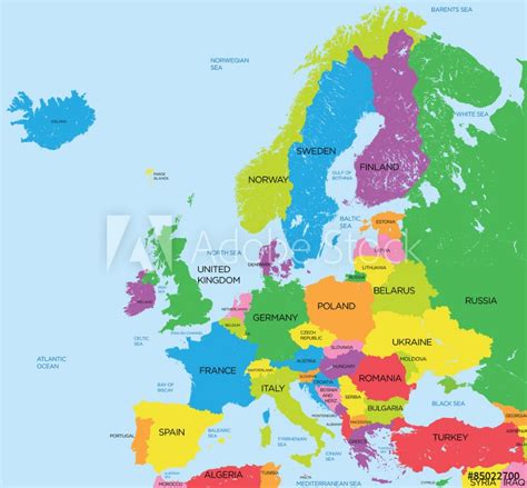 Wall mural Political map of Europe high detail from Scandiwall ...