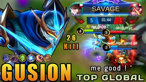 1 Minute SAVAGE Gusion Cosmic Gleam 26 Kills Best Build Top Global