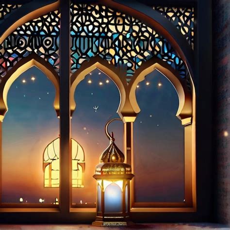 Premium Photo Eid Ul Fitr D Lantern And Mosque Window Islamic