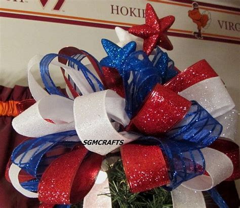 Patriotic Christmas Tree Topper Wired Ribbon Bow Americana | Etsy ...