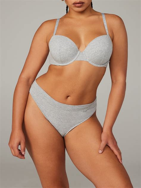 Cotton Essentials Mid Rise Thong Panty In Grey Savage X Fenty