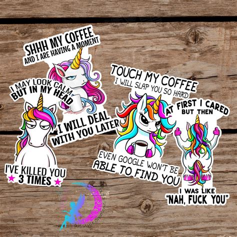 Sarcastic Sweary Unicorn Sticker Bundle 2 High Quality Waterproof Weatherproof Vinyl Stickers