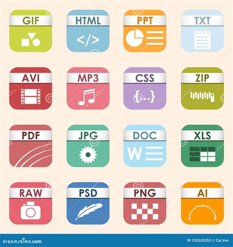 Tipos De Archivo Y Sistema Cuadrados Del Icono De Las Etiquetas De Los