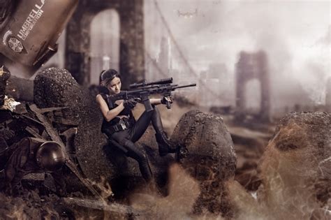 Asian Stones Sniper Rifle Bokeh Brunette Girl Snipers Hands Glove HD Wallpaper Rare