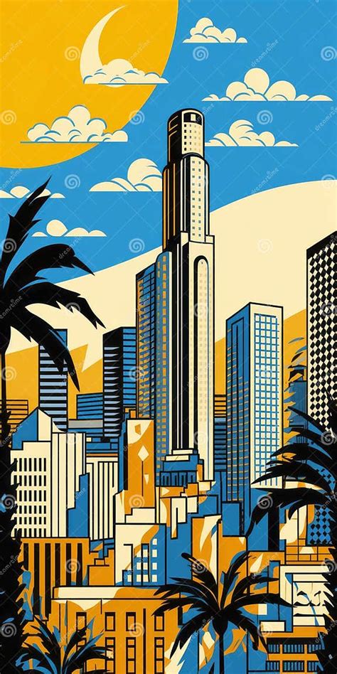 Pop Art Inspired Illustration Of Los Angeles Cityscape Stock