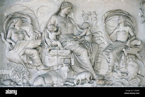 Ara Pacis Augustae Tellus Panel Relief Depicting Tellus Nursing