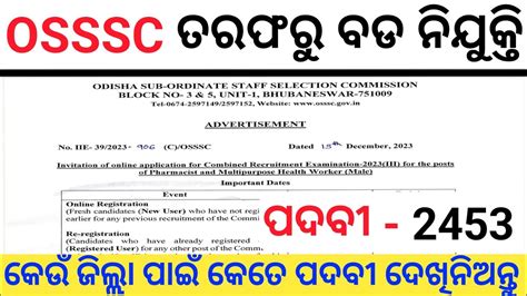 OSSSC Pharmacist MPHW Recruitment 2023 OSSSC New Vacancy 2023