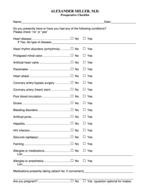 Fillable Online ALEXANDER MILLER MD Preoperative Checklist Fax Email