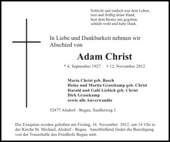 Traueranzeigen Von Adam Christ Aachen Gedenkt