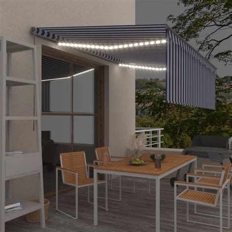 Toldo retrátil manual estore LED 4 5x3 m azul e branco Loja Sitio