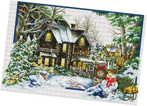 Street Stamped Counted Cross Stitch Kit Winter Landscape Pattern