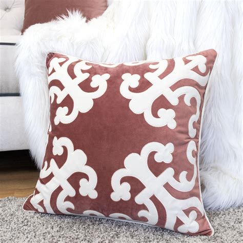 Applique Poly Velvet Blush With Beautiful Corners Designer Throw Pillo