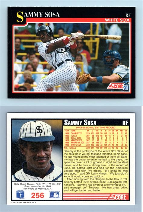 Sammy Sosa White Sox 256 Score 1991 Baseball Trading Card