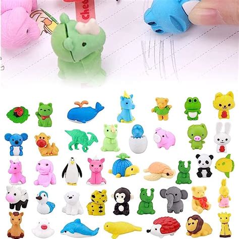 Furado Animal Erasers 40pcs Animal Rubbers Cartoon Erasers Random