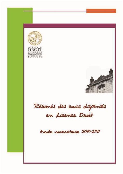 R Sum S Des Cours Dispens S En Licence Droit Pdf