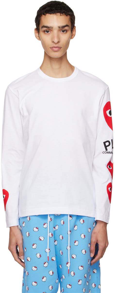 Comme Des GarÇons Play White Heart Long Sleeve T Shirt Ssense