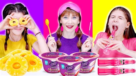 Asmr Eating Only One Color Food Purple Pink And Yellow Mukbang By