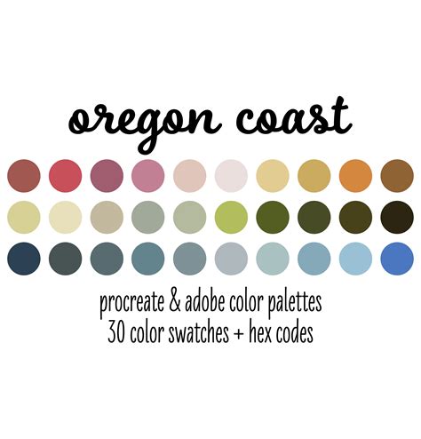 Oregon Coast Color Palette For Procreate Adobe Etsy