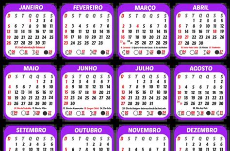 Calendário 2025 Roxo Feriados Nacionais Imagem Legal