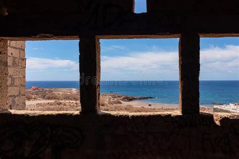 Abades Tourist Man Looking At Concrete Church Of Abandoned Leper