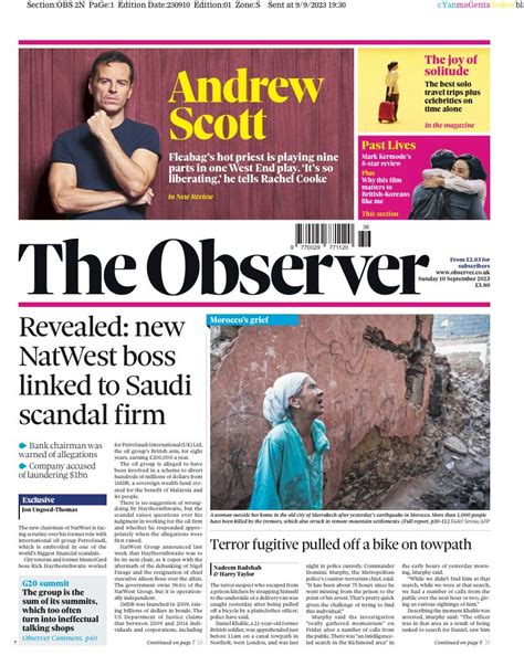 Observer Front Page Th Of September Tomorrow S Papers Today