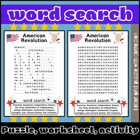 American Revolution Word Search Puzzle Worksheet Activity Made By