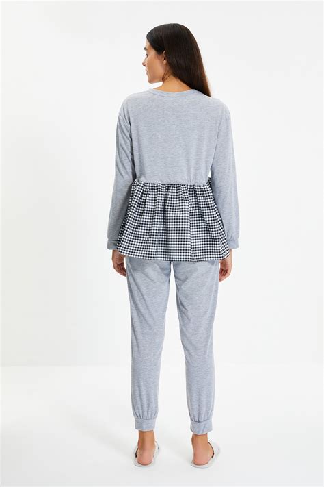 Trendyol Collection Pajama Set Gray Dobby Trendyol