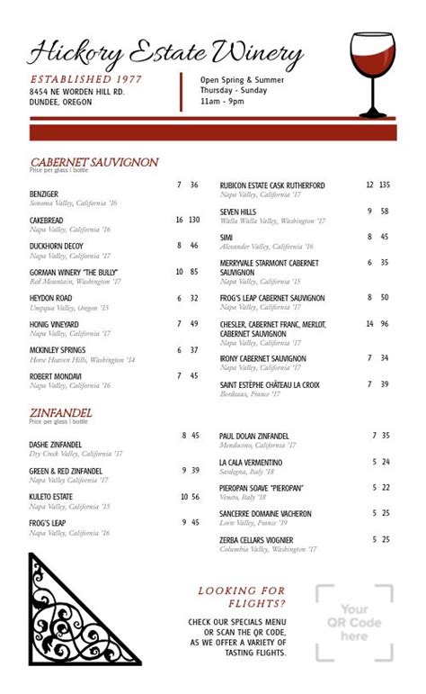 Traditional White Wine List Design Template by MustHaveMenus in 2023 ...