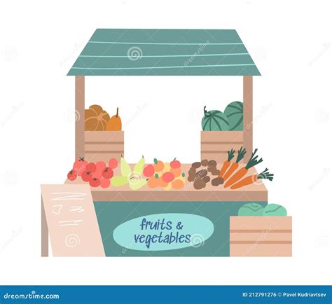 Street Market Stall Fruits And Vegetables Cartoon Vector Illustration