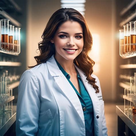 Woman Scientist In Lab Coat Laboratory With Test Tubes Digital Collage Premium Ai Generated Image