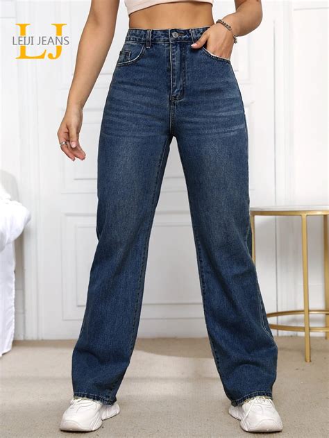 Jean à jambes larges pour femme pantalon en denim extensible ample