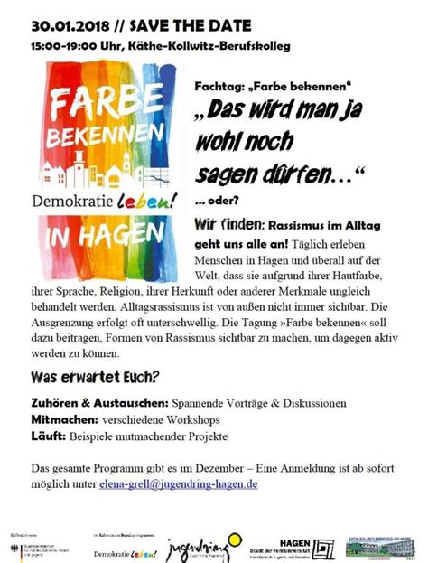 Save The Date Fachtag Farbe Bekennen Jugendring Hagen E V