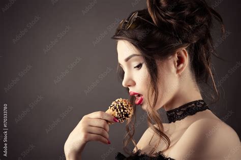 Beautiful Sexy Woman Eating Ice Cream Photos Adobe Stock