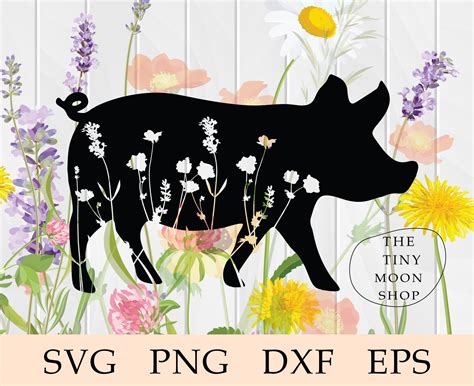 Floral Pig Silhouette Svg Flower Pig Svg Piggy Svg Pig Svg Etsy