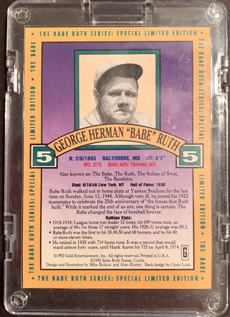 1992 THE BABE RUTH SERIES SPECIAL LIMITED EDITION HOLOGRAM NEW YORK