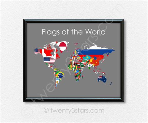 Flags of the World Map Poster World Map Flags Flag Map Art - Etsy