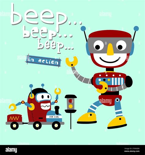 Funny Robots Vector Cartoon Illustration Stock Vector Image Art Alamy