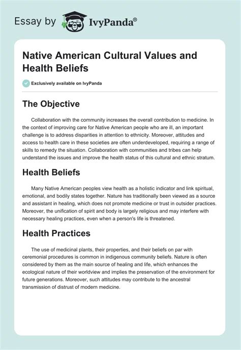 Native American Cultural Values And Health Beliefs 1197 Words Essay