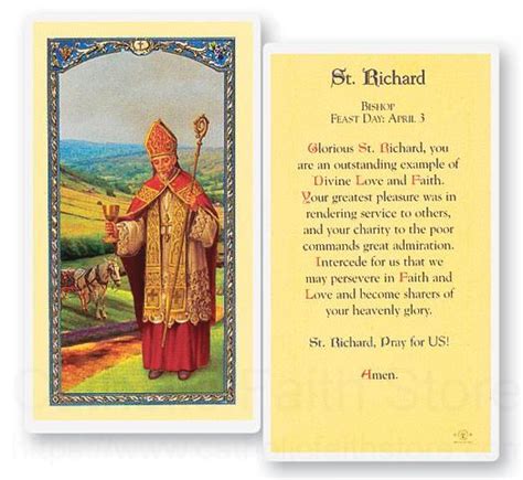 25 Cards Per Pack 80 Per Card Prayer To St Richard Laminated Prayer Card