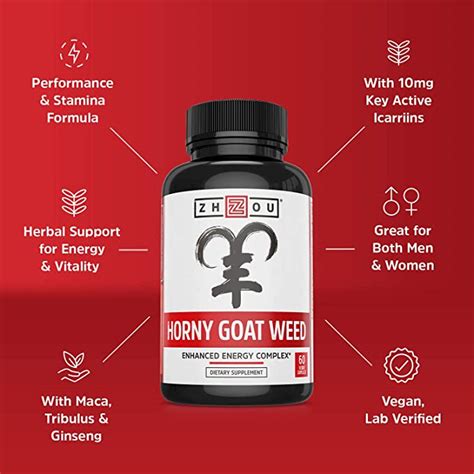 Horny Goat Weed Zhou Nutrition 60 Cápsulas Complexo de Energia Sexual