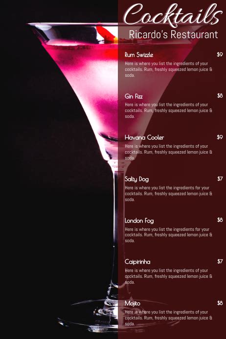 Cocktail Menu Template Postermywall