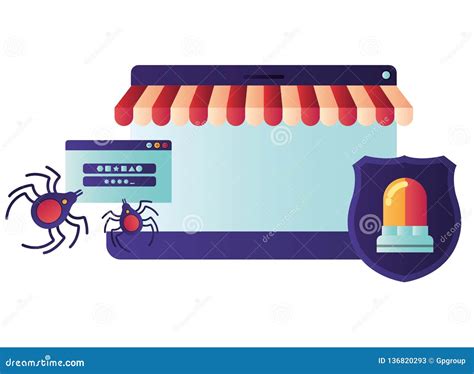 Screen With Tent And Shield Isolated Icons Stock Vector Illustration