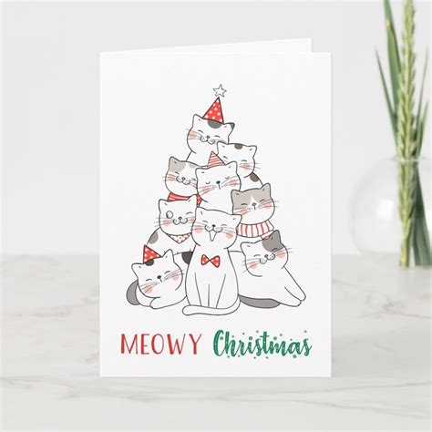 Meowy Christmas Cute Funny Cat Lover Kitten Pun Card Zazzle