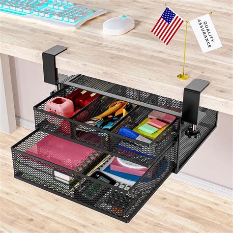 Srjzmly Under Desk Drawer Organizer No Drill Metal Under Desk Storage