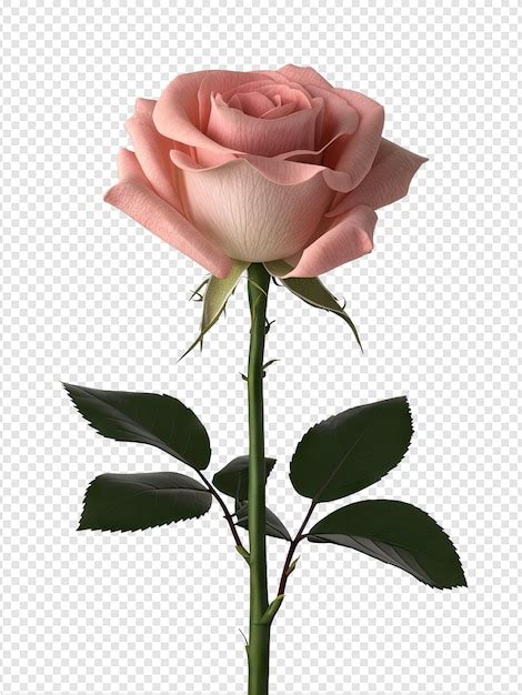 Premium PSD A Pink Rose With Green Leaves