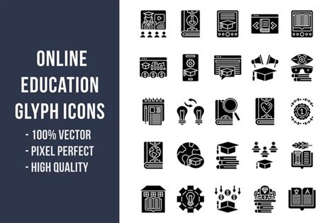 Iconos de glifos de educación en línea Vector Premium