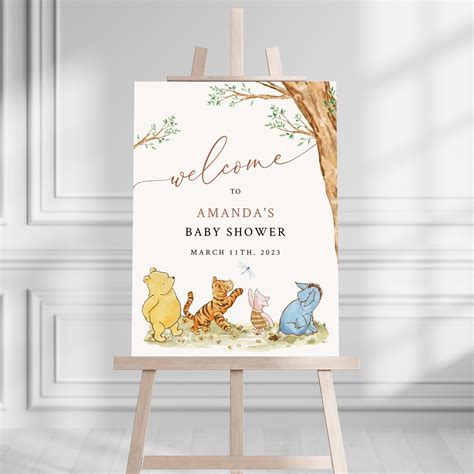 Printed Winnie The Pooh Baby Shower Welcome Sign Pooh Baby Etsy